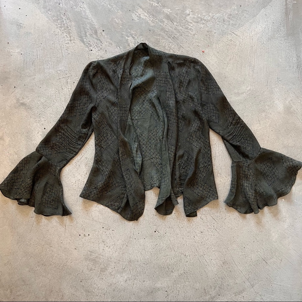 Stone Cold Fox Dark Olive Green Textured Bell Sleeve Jacket